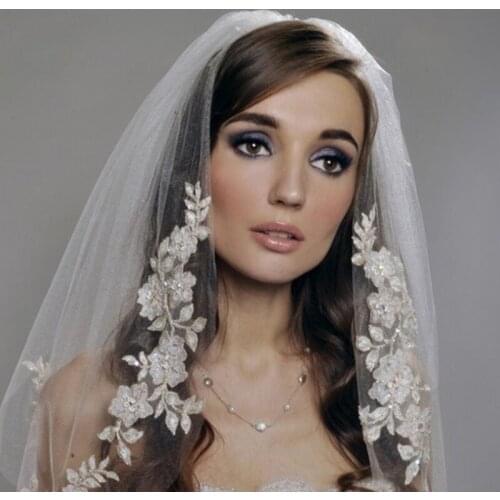 Two Layer Short Wedding Veils with Comb Soft Tulle Bridal Veils with Comb Beaded Wedding Accessories