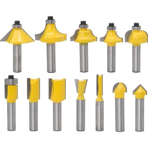 GTBL 12Pcs Milling Cutter Router Bit Set 8Mm Wood Cutter Carbide Shank Mill Woodworking Trimming Engraving Carving Cutting Tools