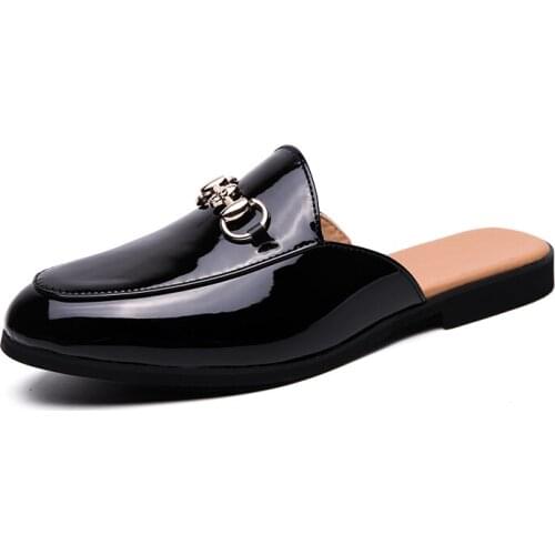 Plus size38-46 summer new mens sandals black casual slippers patent leather light flat driving shoes zapatillas hombre сандали