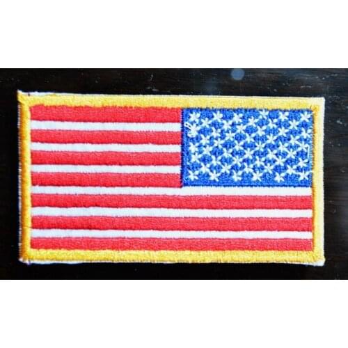 Hot! AMERICAN FLAG EMBROIDERED PATCH iron on yellow BORDER (size is about 7.6 * 3.8 cm)