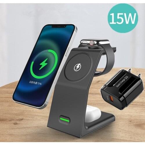 Tongdaytech 15W Magnetic Qi Wireless Charger For Iphone 12 Mini Pro MAX 3IN1 Fast Charging Station For Airpods Pro Apple Watch