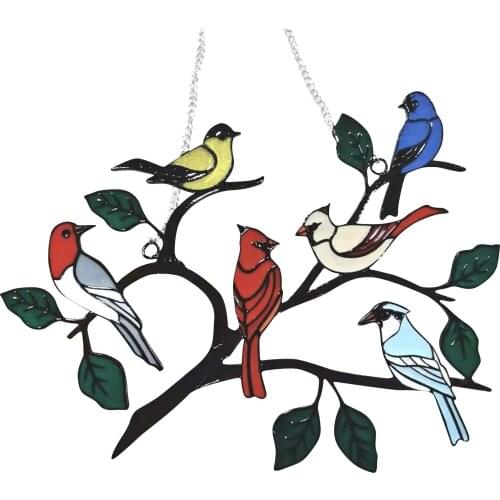 Multicolor Birds On Wires Stained Glass Window Panels Jewelry Pendants Painted Hanging Birds Decorative Doors