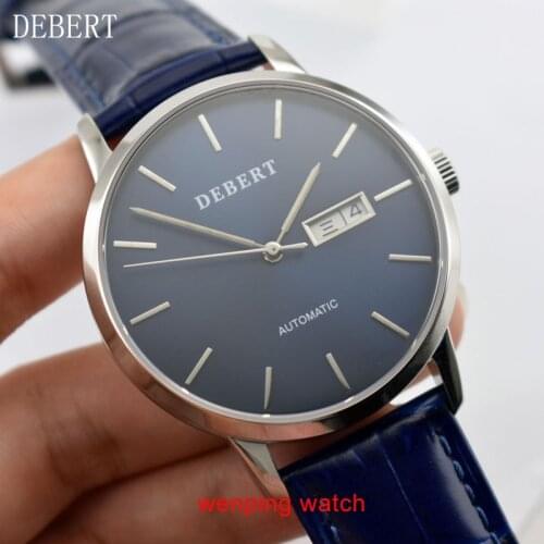 DEBERT watch sapphire glass Chinese character month 40mm blue watch Three hands Automatic movement mens relojes