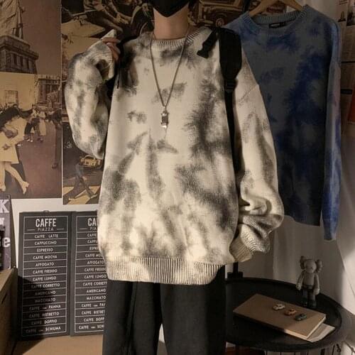 New Oversized Mens Knitted Sweater Men 2020 Winter Patchwork Hip Hop HarajukuJapanese Korean Pullover White Sweater Men