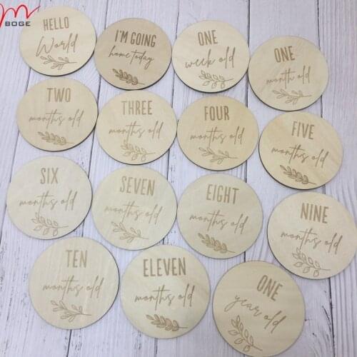 Set of 15pcs Baby shower gift milestone card birthday party decoration baby milestone card new year gift baby wood card