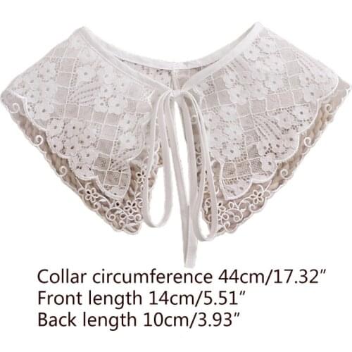 Q1FA Women Ribbon Bowknot False Fake Collar Double Layer Hollow Out Lapel Big Shawl Wrap Embroidery Elegant Necklace Capelet