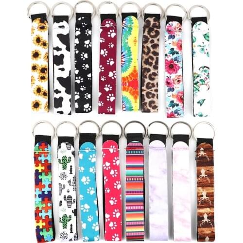 Neoprene Keychain Silver Color Metal Keyring Silver Tone Rectangle Sunflower Cat Paw Pattern Women Key Bag Jewelry 15.5cm, 2PCs