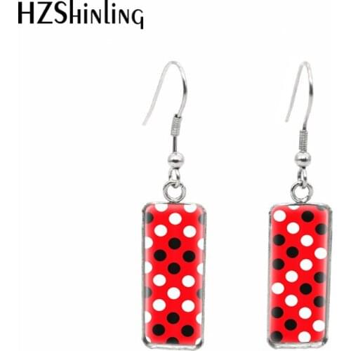2019 New Black White Dots Rectangular Earring Colorful Dots Fish Hook Earring Glass Dome Hand Craft Jewelry