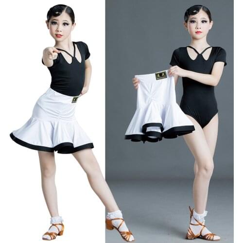 New Girls Latin Dance Dress Performance Competition Skirt Split Short Sleeve Training Wear Professional Dance Clothing Summer
