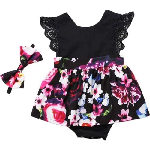 Newborn Baby Infant Girl Cotton Sleeveless Romper Tutu Princesses Dress Headband Floral Outfits Party Clothes