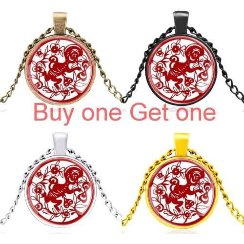Black Chinese Atyle Paper Cut Monkey Glass Cabochon Men Women Charm Pendant Necklace Jewelry Gifts