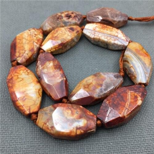 Poliedro Faceted Mottled Red Dragon Veins Agates large Mix size Banded Crack Quartz Nugget Pendant Beads For Jewelry MY1282