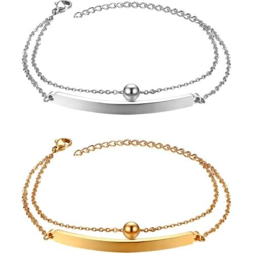 BONISKISS 2020 Simple Womens Multi-layer Bracelet Chain Stainless Steel Female Bracelet Anklet Adjustable Free Engraving Gifts