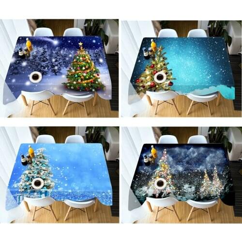 Nordic Style Snowy Christmas Tree Pattern Rectangular/Round Soft Thickened Cotton Festive Tablecloth Dustproof Cover Towel