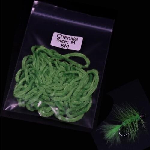 Size M Chenille Wooly Bugger Tying Chenille 5m/bag Fly Tying Material White Green Orange Black Purple Color