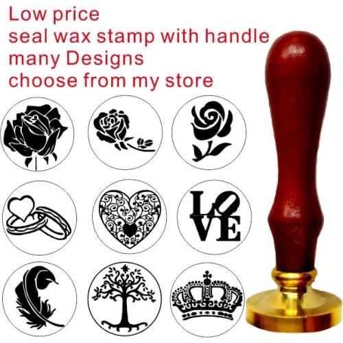 Feather Rose Tree Wax Seal Stamp With Wood Handle DIY Ancient Seal Retro Stamp Wedding Invitation Antique Stamp Gift