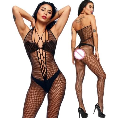 Sexy Bodystockings Women Fishnet Open Crotch Mesh Tights Lingerie Erotic Bodysuit Sleepwear Crotchless Jumpsuit Teddies