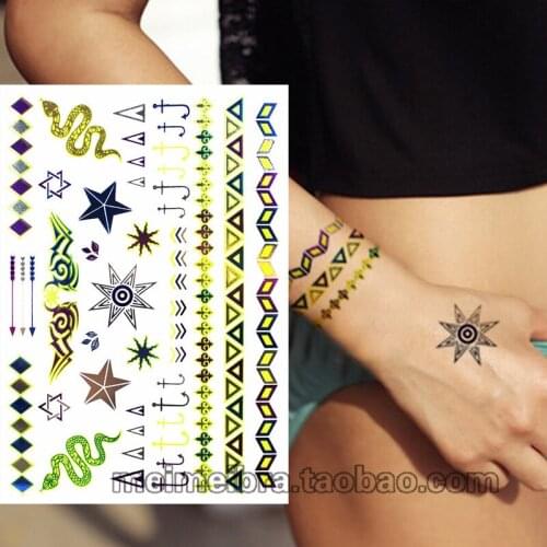 1 sheet Silver Tattoo at Night Light Metal Tattoo Waterproof Blue Silver Tattoo for Men and Women in Europe and America