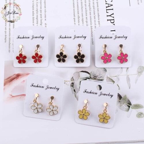 JIOFREE 5 color Korea Style Alloy drop oil flower shape Clip on Earrings Without Piercing for Women No Ear Hole Earrings