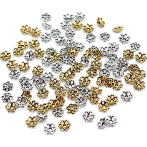 Flower Petal Cutout Beads Caps Charms for Jewelry Making 100/200pcs 6mm Silver Plated Jewelry Supplies Hollow Out Bead Cap