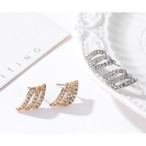 Triple Layers Shiny Crystal Bands OL Silver Plated Golden Women Hollow Stud Earrings