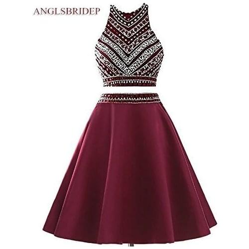 Vintage 1950s High-Neck Homecoming Dresses party Gown Formal Crystal Satin Junior 2 Piece Graduation Formal Pageant Gowns