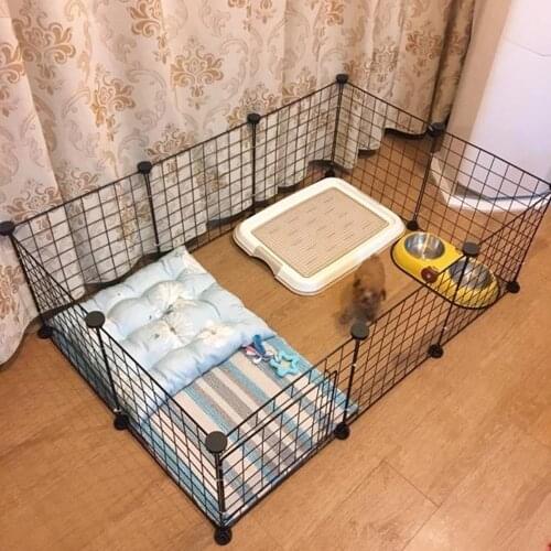 Pet Fence Collapsible Puppy Dog Kennel House Hamster Rabbit Assembly Splicing Fence Iron Mesh Buckle Pet Cat Cage Accessories