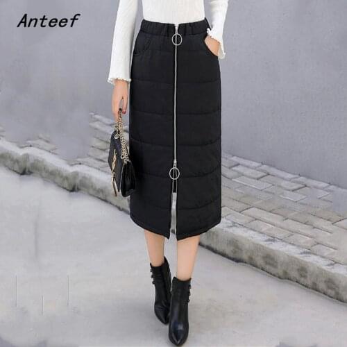 Black Down cotton vintage 2021 high waist clothes autumn winter casual loose long skirts womens skirt women streetwear