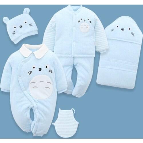7pcs/set Winter Newborn Clothes Baby Sets Baby Gifts 0-6m Baby Thicken Clothes Suit Cotton Cartoon Warm Outwear Unisex No Box