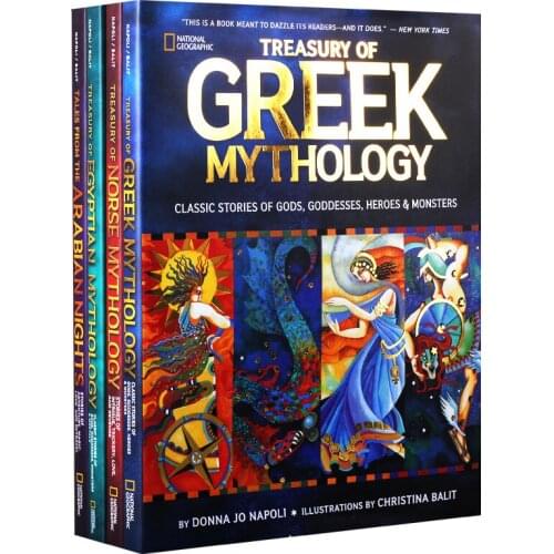 4PCS/Set National Geographic Treasury Of Greek Norse Egyptian Mythology Arabian Tales Kids English Picture Book Ancient Myth