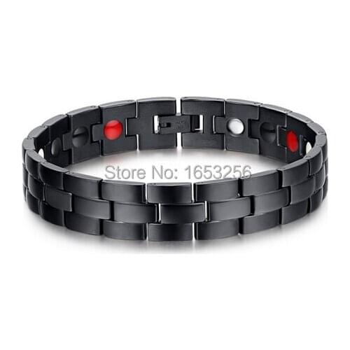 New Fashion Mens Black Stainless Steel Energy Magnetic Germanium Link Chain Bracelet 12mm 8.5'' n012