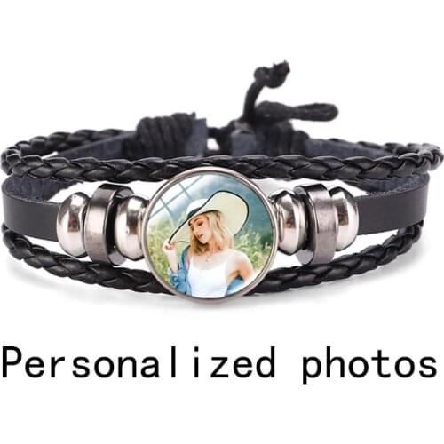 Free design personalized photo mens bracelet adjustable length can replace the pattern custom memory gift glass jewelry