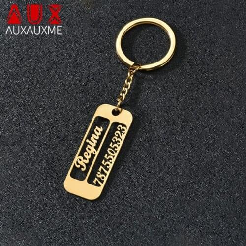 Auxauxme Custom Keychain for Car Logo Name Date Stainless Steel Personalized Nameplate Gift Anti-lost Keyring Dropshipping