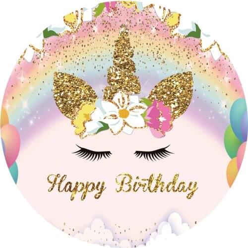 Laeacco Unicorn Party Photocall Rainbow Flower Balloons Golden Sequins Baby Birthday Customized Backdrops Photography Background