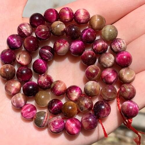 Fuchsia Bicolor Tiger Eye Stone Natural Round Loose Spacer Beads For Jewelry Making DIY Bracelet Charm Accessories 15'' 6 8 10mm