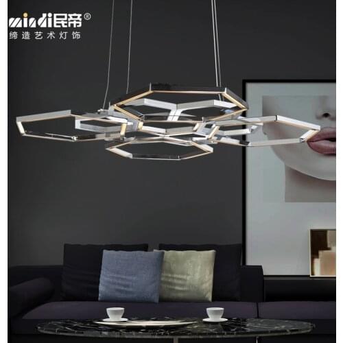 Individualized postmodern luxury living room chandelier designer model house design sense stainless steel hexagonal chandelier