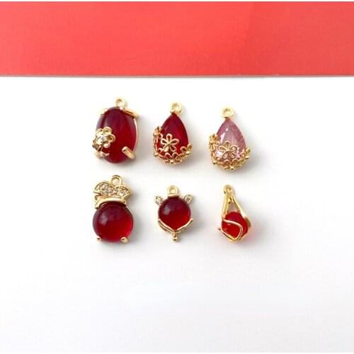 Gold-clad inlaid zircon lace water drop purse fox flower oval pendant DIY jewelry material