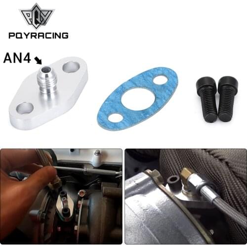 PQY - Turbo Oil Feed Inlet Flange Gasket Adapter Kit 4AN 4 AN Fitting T3 T3/T4 T04 PQY-OFG31