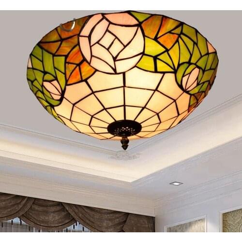European-Style Creative Rose Vintage Tiffany Colored Glass Corridor Balcony Bedroom Ceiling Lamp 40cm