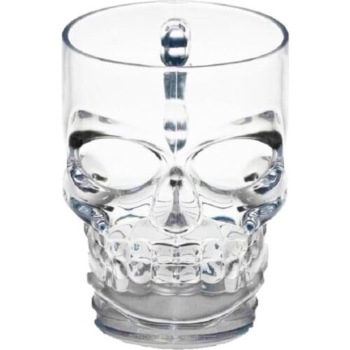 Clear Heavy Base Glass Skull Face Drinking Mug cup with Glass Handles, 18 Ounce (500ml)1 Beer Juice Water Drinking Glass(00280)