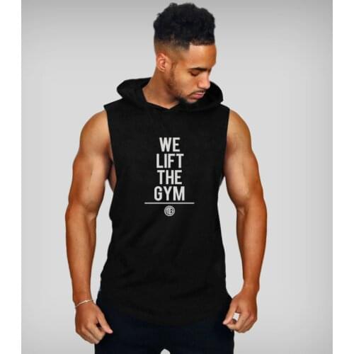Fitness Hooded Tank Top Men Summer Bodybuilding Stringer Singlets Workout Sleeveless T Shirt Gym Clothing Cotton Hoodies Vest
