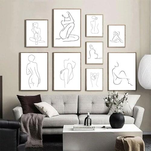 Minimalist Poster Canvas Abstract Black White Line Drawing Woman Body Painting Art Print Wall Picture Living Bedrooms Home Decor