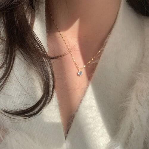 Fashion Simple Round Zircon Pendant 925 Dterling Dilver Dhiny Dingle Fiamond Necklace Birthday Gift For Lady Choker SNK011