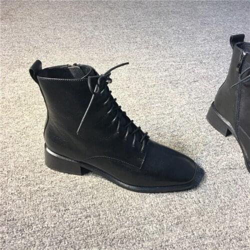 Fashion Cross Tied Euro Women Autumn New Brand High Top Boots Size Zipper Square Toe Black Botas Mujer Street Female Short Boots