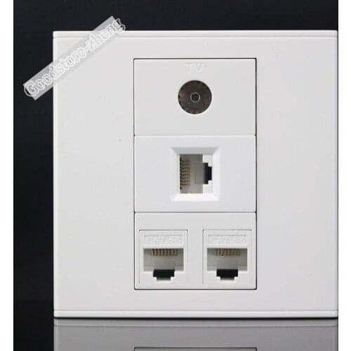 Wall Plate 4 Port Socket 3 ports CAT5E Network LAN & 1 Port TV Outlet Panel Faceplate Home Connector Standard Wholesale Lots