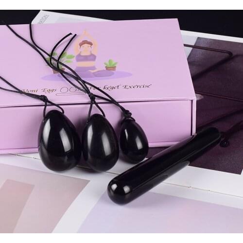 Natural Black Obsidian Yoni Egg Set Massage Wand Women Vaginal Muscle Exerciser Jade Eggs Body Massager Crystal Kegel Balls Gift