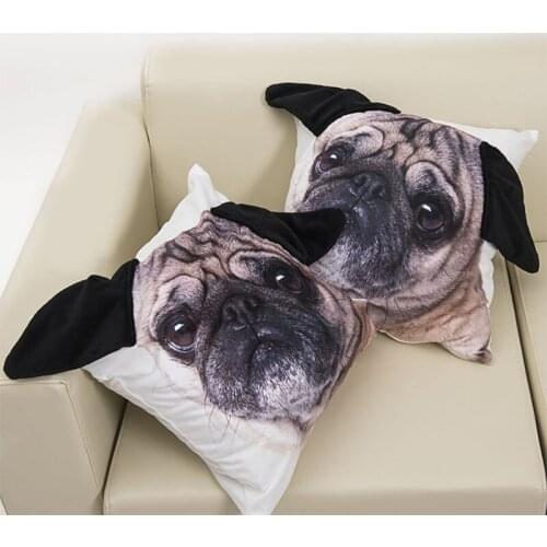 Special-shaped Ear Cute Pug Dog Big Face Pillow case Pattern Print Custom Home Decor Throw Pillow Case Decorative Cushion Cover