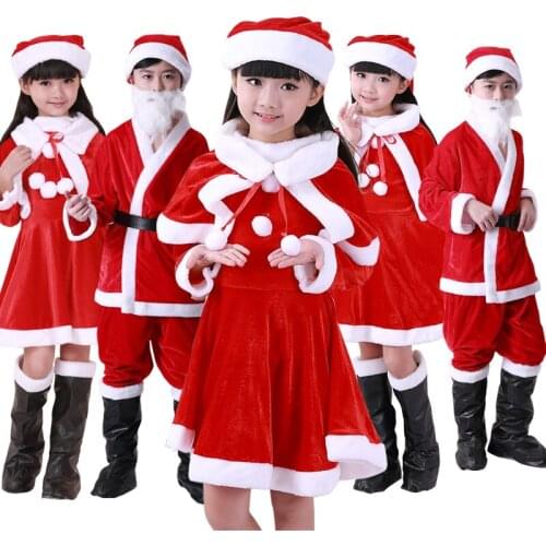 New Sale Boys Girls Red Santa Claus Hat Costume Christmas Party Gift Giver Cosplay Clothes Cape Dress Hats Dress Up