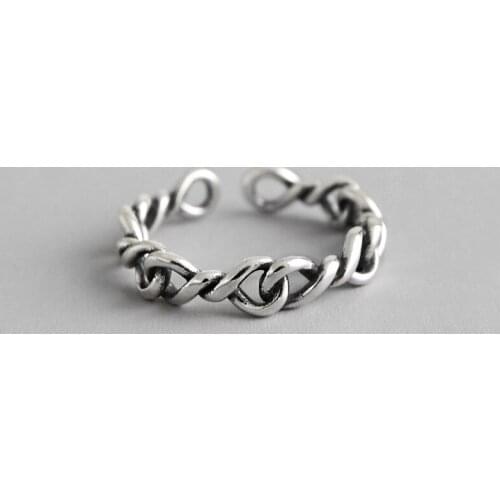 Retro Vintage Authentic 1pc S925 Sterling Silver FINE Jewelry Roped Weave twisted chain ring adjust TLJ581