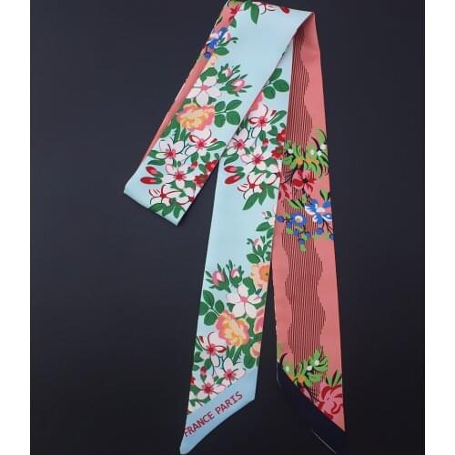 2018 New Design Coin Floral Print Fashion Silk Scarf Women Luxury Scarf Handle Bag Ribbons Head Scarf Small Long Scarves